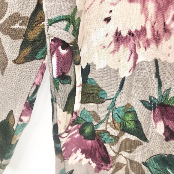 Ashir Aley Taupe Rose Floral Print Linen Blend Popover Sheath Tunic Top / Dress - Picture 10 of 15